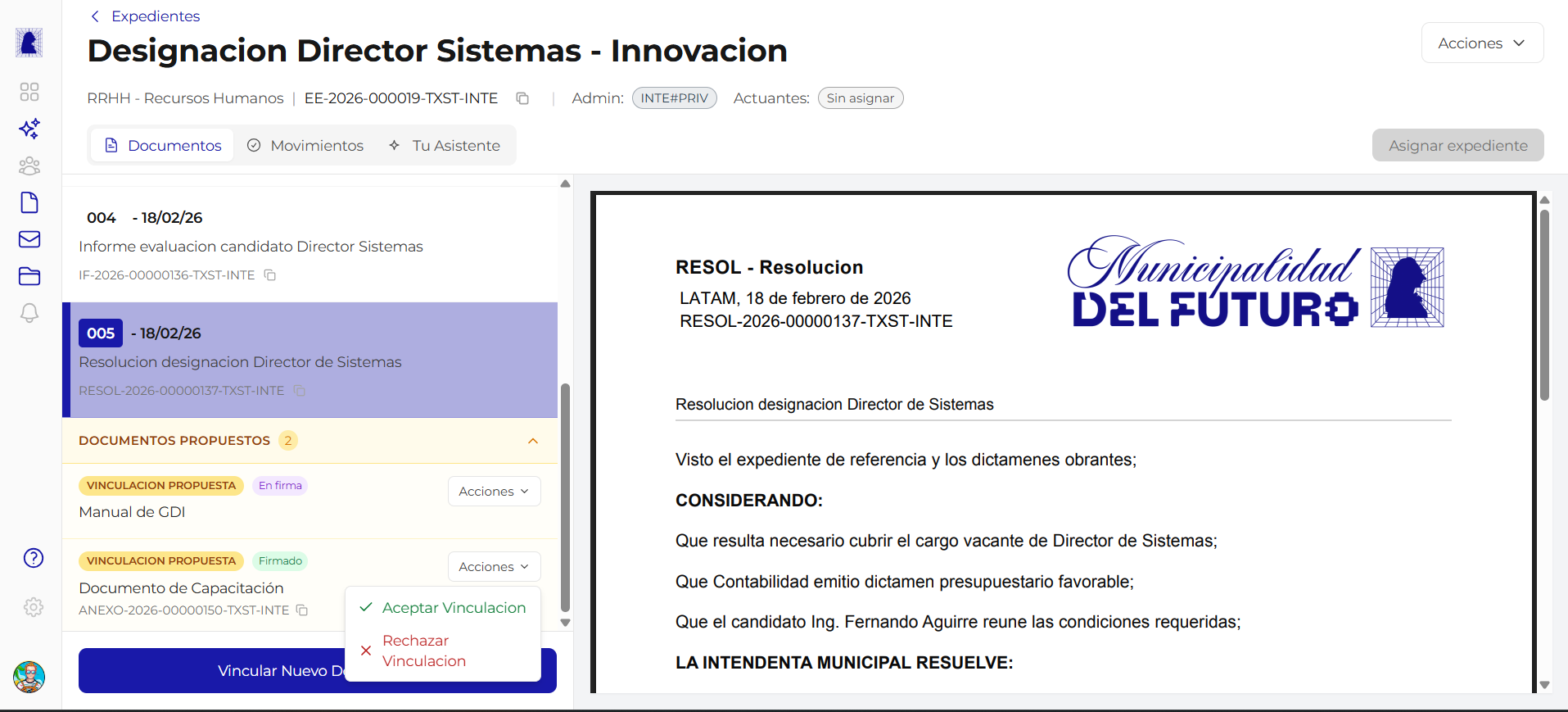 Aceptar vinculacion