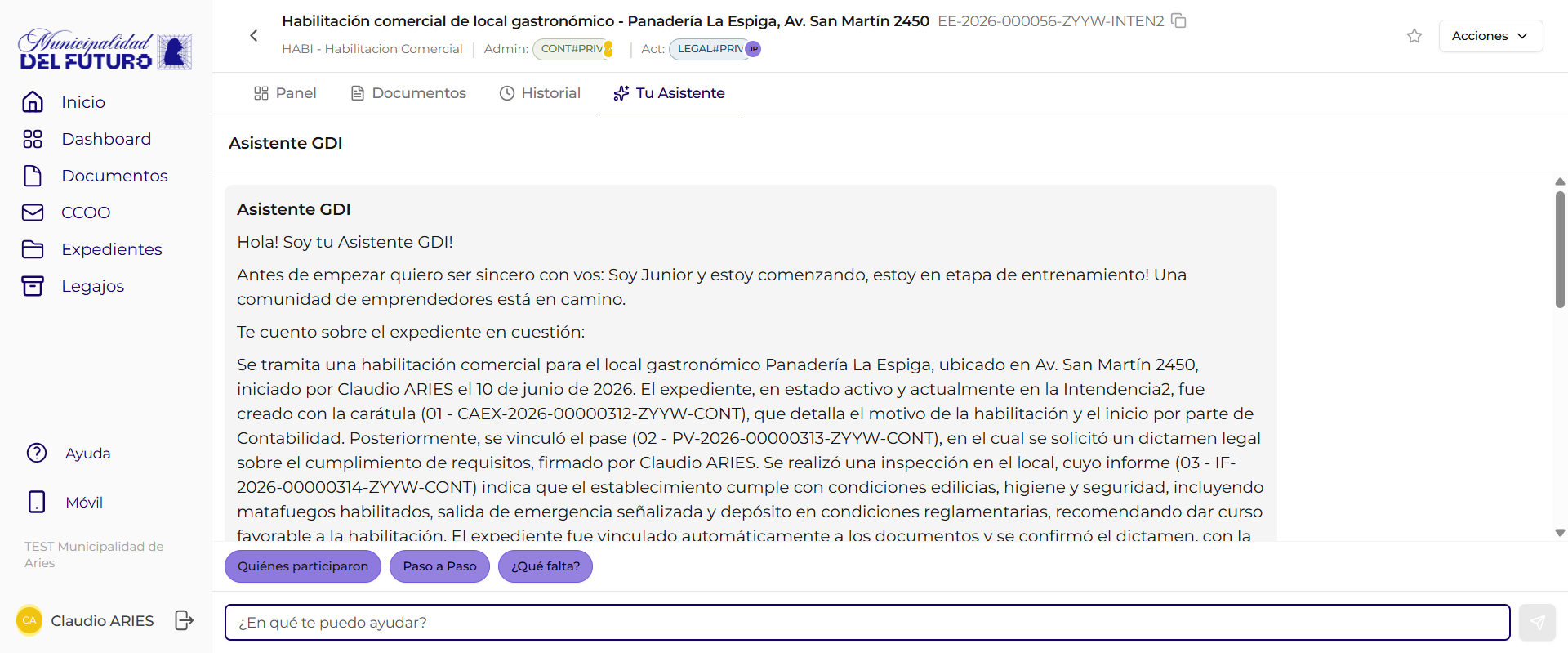 Asistente en expediente