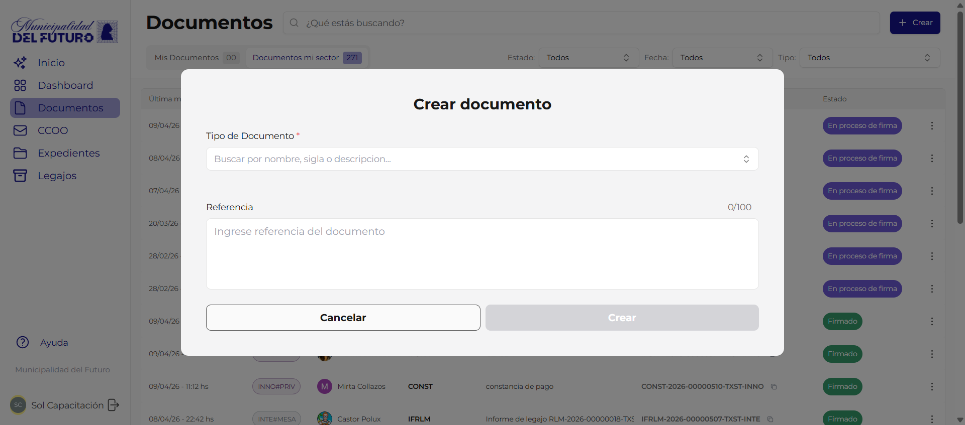 Dialogo de creacion - Referencia