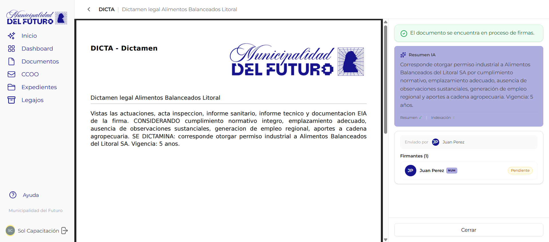 Documento en proceso de firma