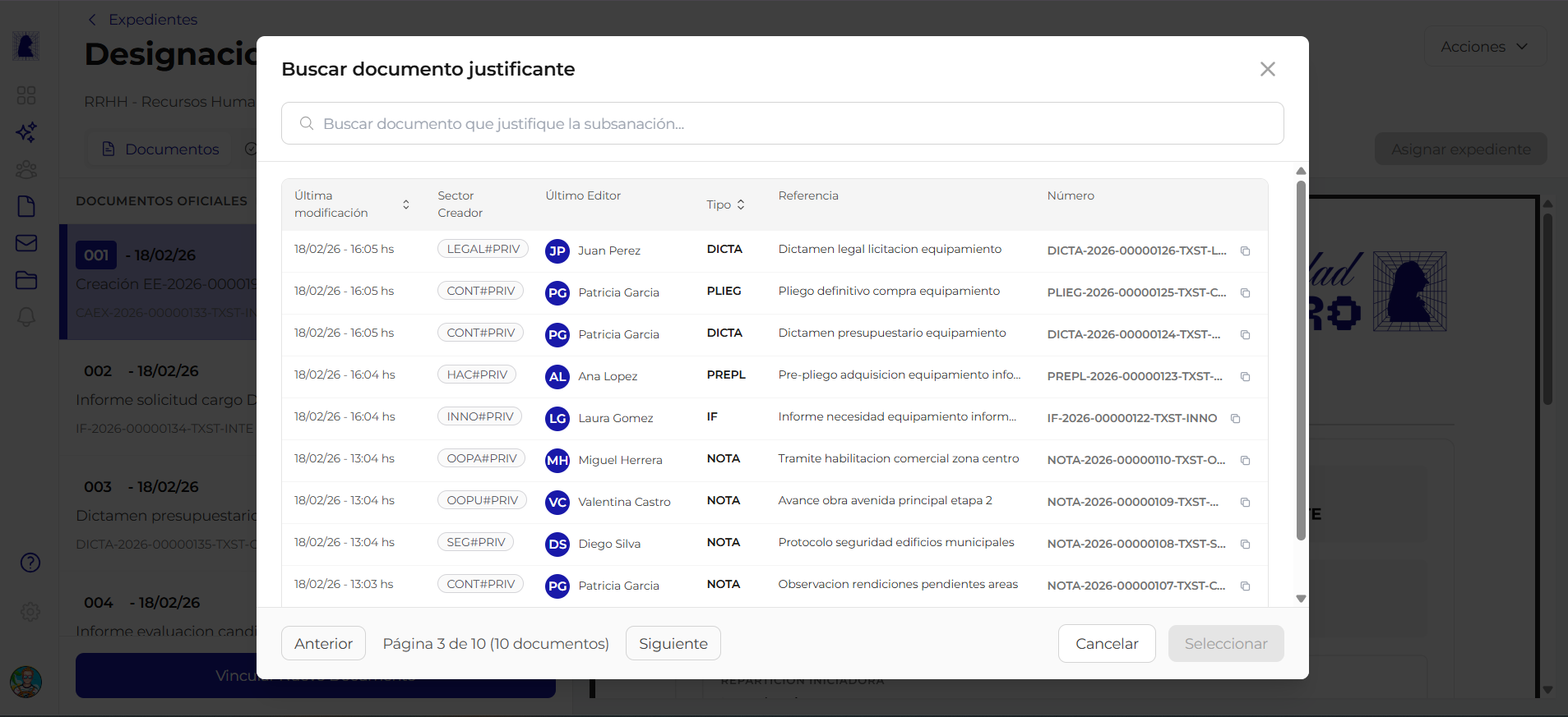 Modal buscar justificante