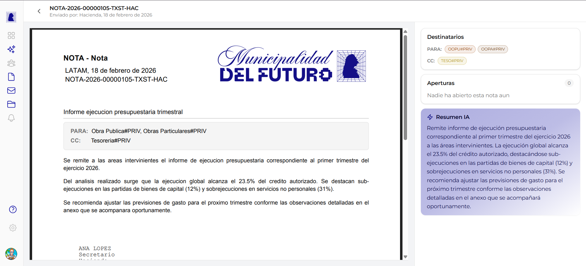 Nota enviada