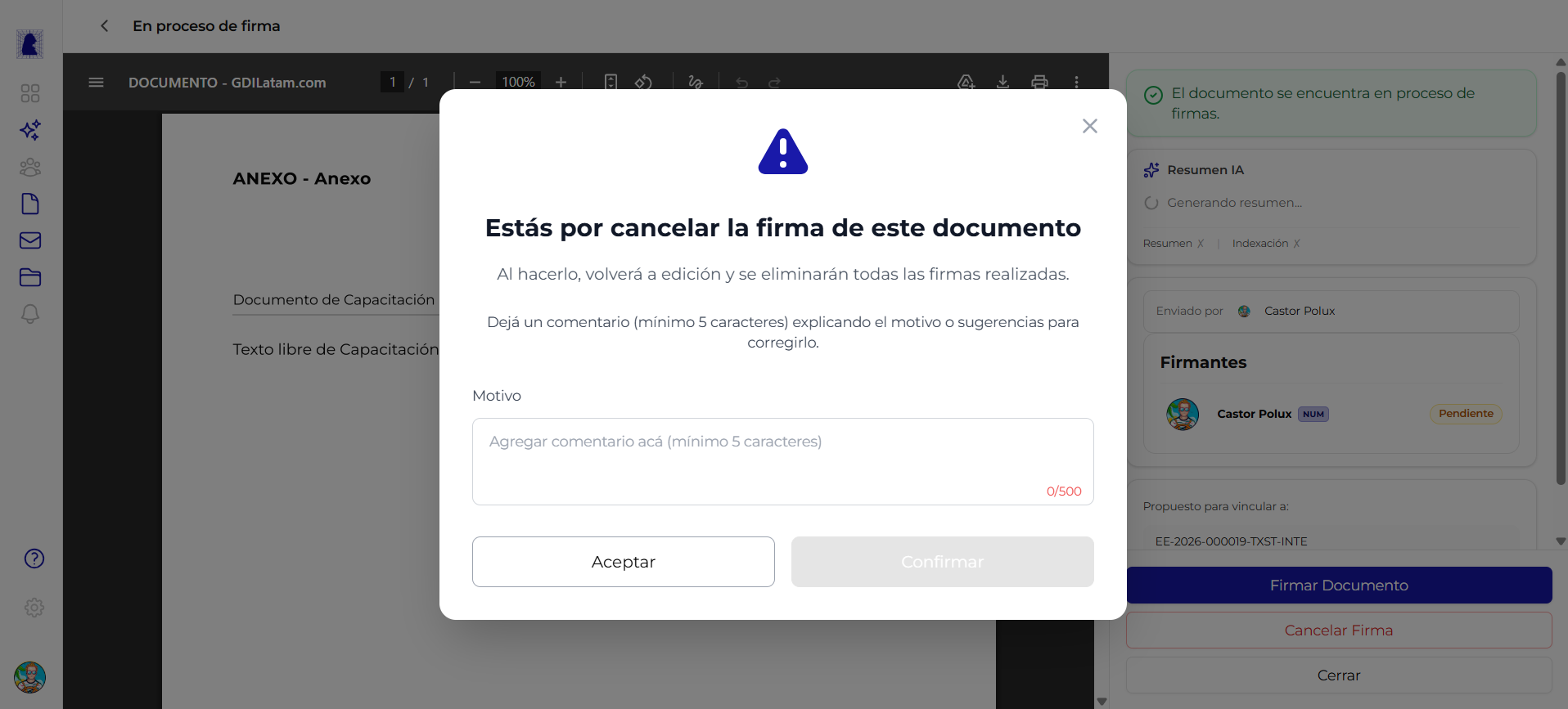 Dialogo de rechazo